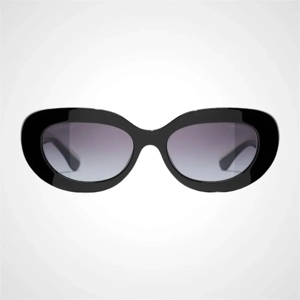 New CHANEL Sunglasses Black Acetate Strass Crystal CC Oval Gradient Lens 53mm - Picture 2 of 4